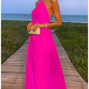 Margovil Chain Halter Open Back Maxi Swing Dress